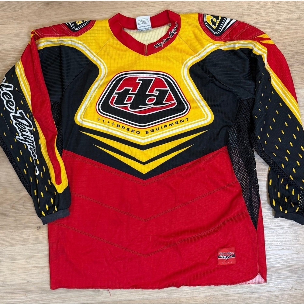 Vintage Troy Lee Designs Motocross Jersey Red, Yellow, Black - Y2K